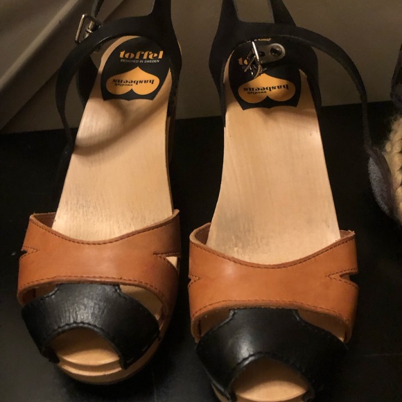 Swedish Handmade Hasbeens Toffel leather wooden clogs Size 41 - Picture 10 of 12